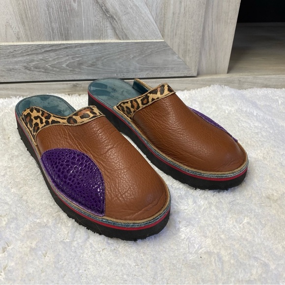 SoleTech Mules Clogs Women's Purple Brown Animal Leather Wearable Art Handmade 7 - Picture 8 of 8